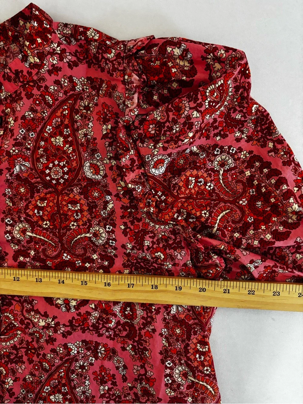J.Crew Re-Imagined Large Pink Paisley Floral Ruffle Puff Sleeve Blouse Cotton